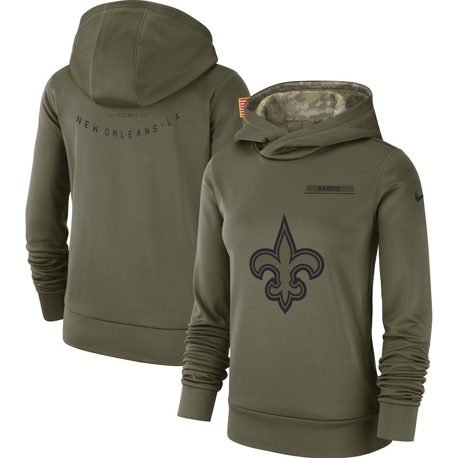Women's New Orleans Saints Olive Salute to Service Team Logo Performance Pullover NFL Hoodie